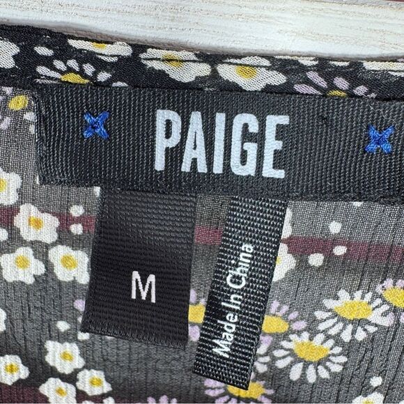 Paige Ambrosine Sheer Floral Silk Blouse Black Medium Ruffle - Picture 12 of 15